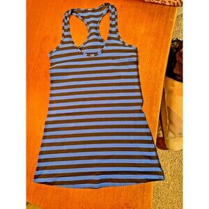 Lululemon Tank Top Cool Racerback  Blue Black size 6 Striped Scoop Neck Stretch